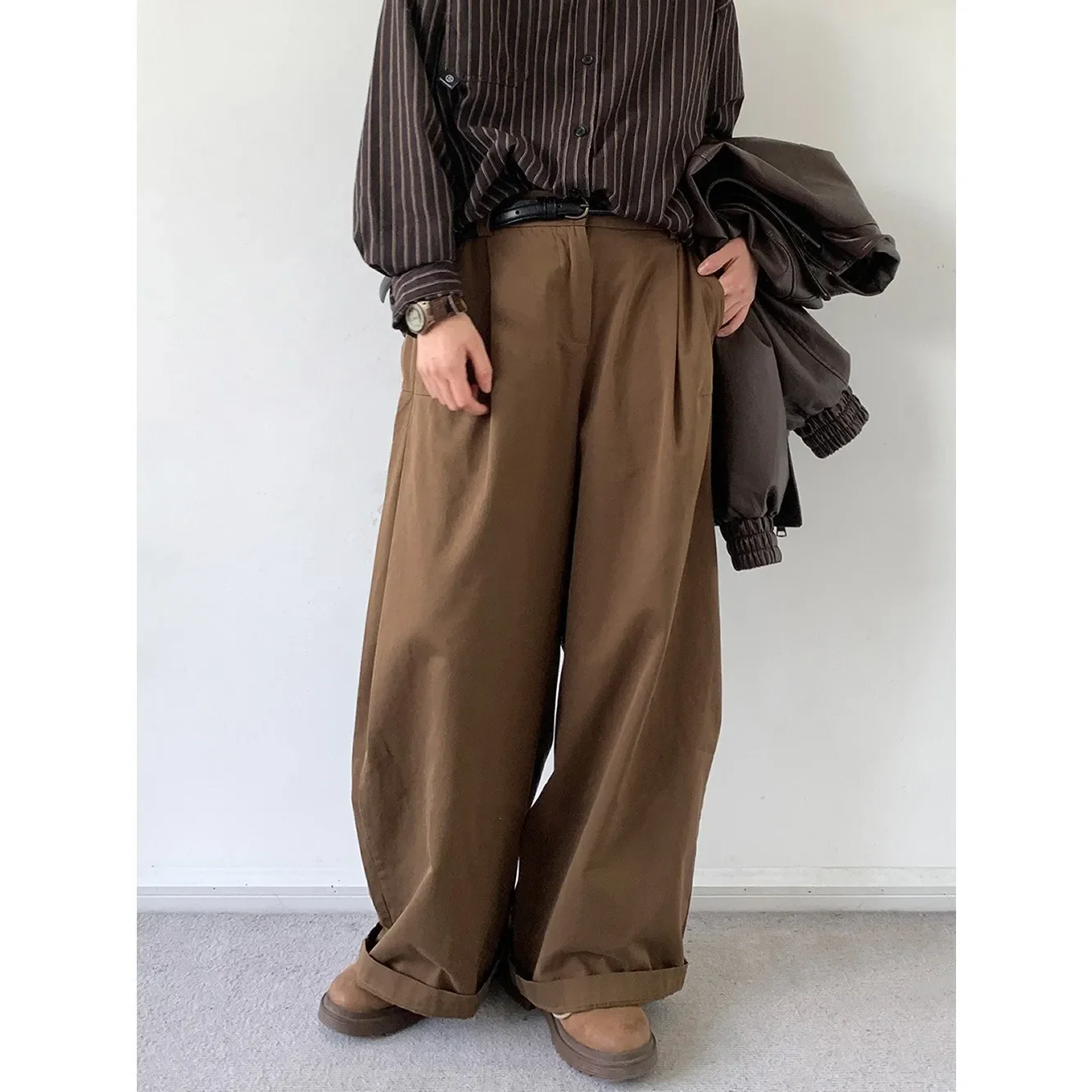 Japanese Vintage Basic Workwear Trousers For Men Women Spring Autumn Loose-fit Wide-leg Casual Pants Ins Boyfriend Style