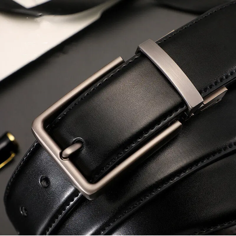 

Men Reversible Genuine Leather Casual Belts with Rotated Prong Classic Buckle Leather Belt for Men