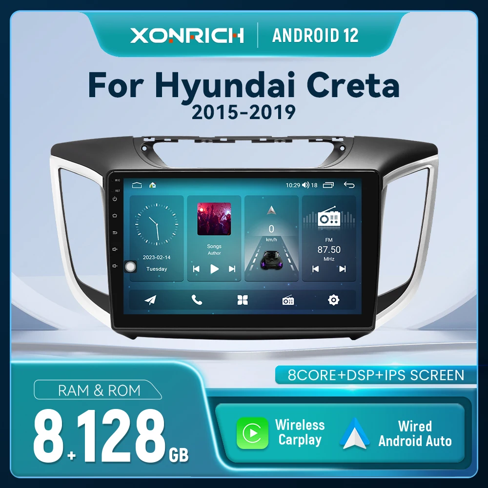 AI Voice Wireless Carplay Android 12 Car Radio Player For Hyundai Creta IX25 2015-2019 AutoRadio DSP IPS RDS 4G Wifi 8GB 128GB