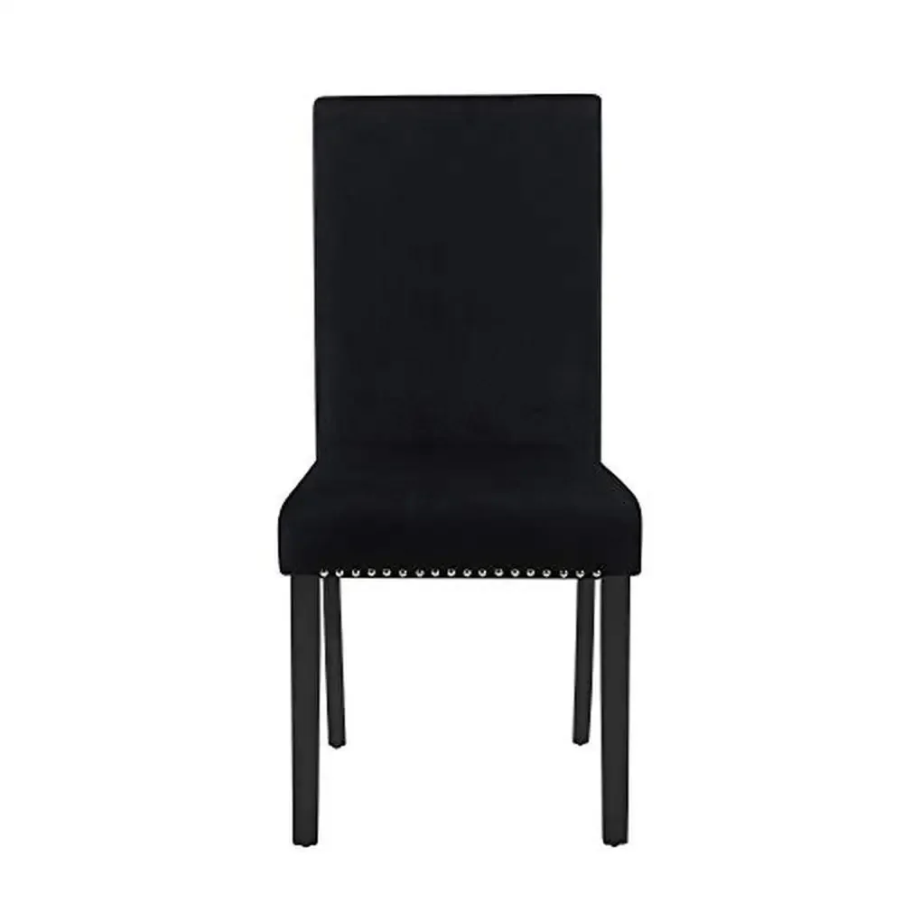 Billy Ste-Chaises de Salle à Manger en Velours Noir avec Pieds Expresso, Heart de Luxe en Mousse à Mémoire de Forme et Garniture de Tête à Clous Argentés Solides, Paquet de 6