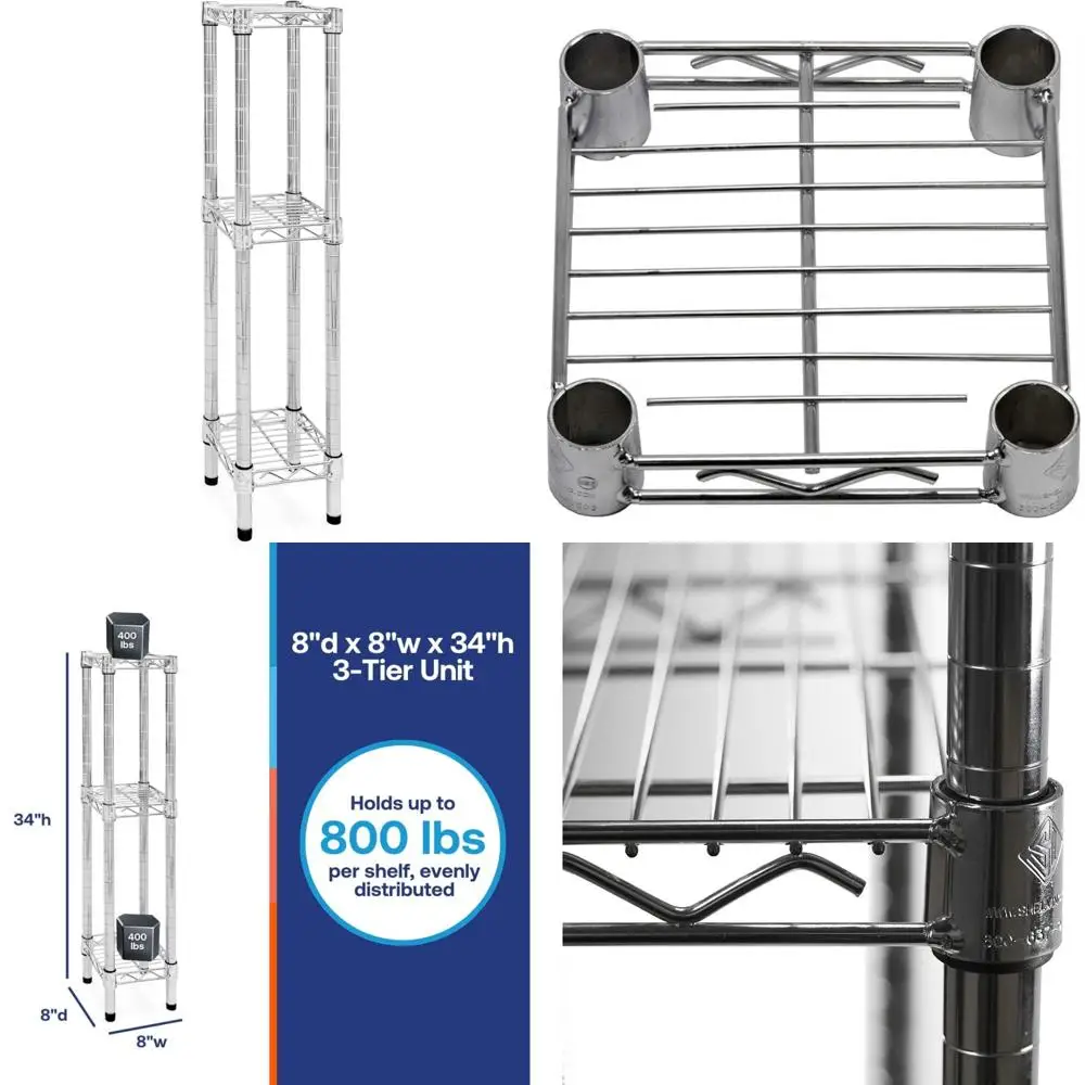 

Chrome Wire Shelving Unit with 3 Tiers, 800lbs Capacity per Shelf, 8 Depth x 8 Width, Heavy Duty Storage Solution