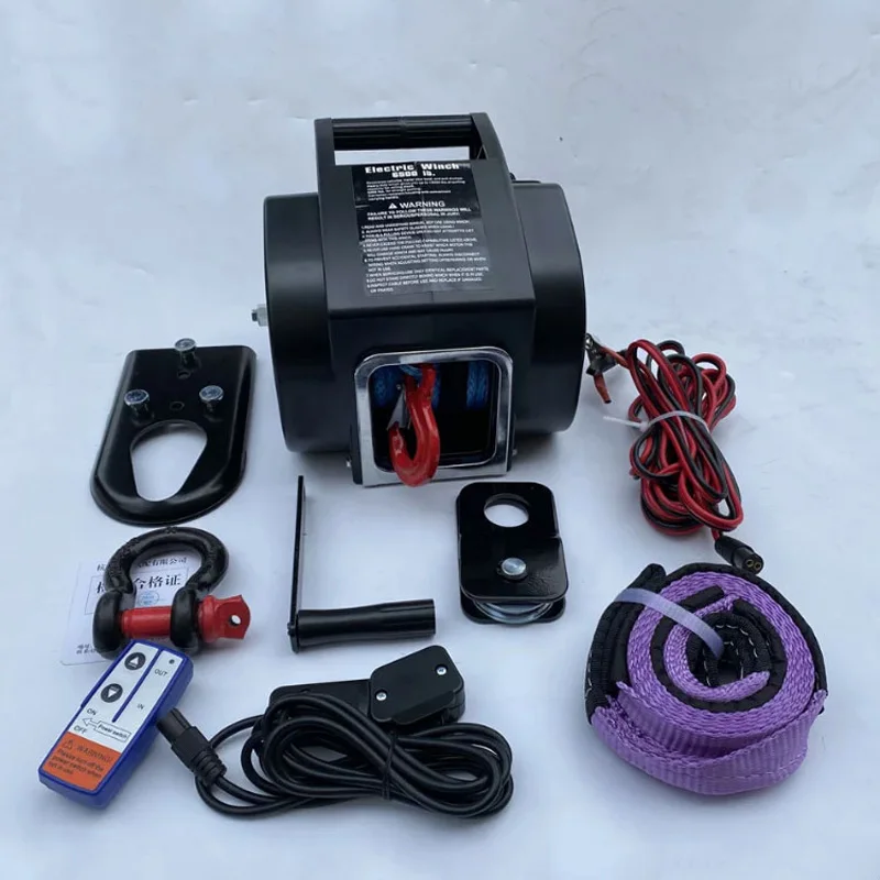 5,000-Pound Portable Electric Winch for Off-Road Rescue, Yacht Towing/Self-Rescue, Remote-Controlled, 12V