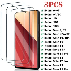 3Pcs Tempered Glass for Xiaomi Redmi Note 13 12 11 10 9 Pro 9S 10S 11S Screen Protector for Redmi 9A 9C 9T 10A 10C 12C Glass