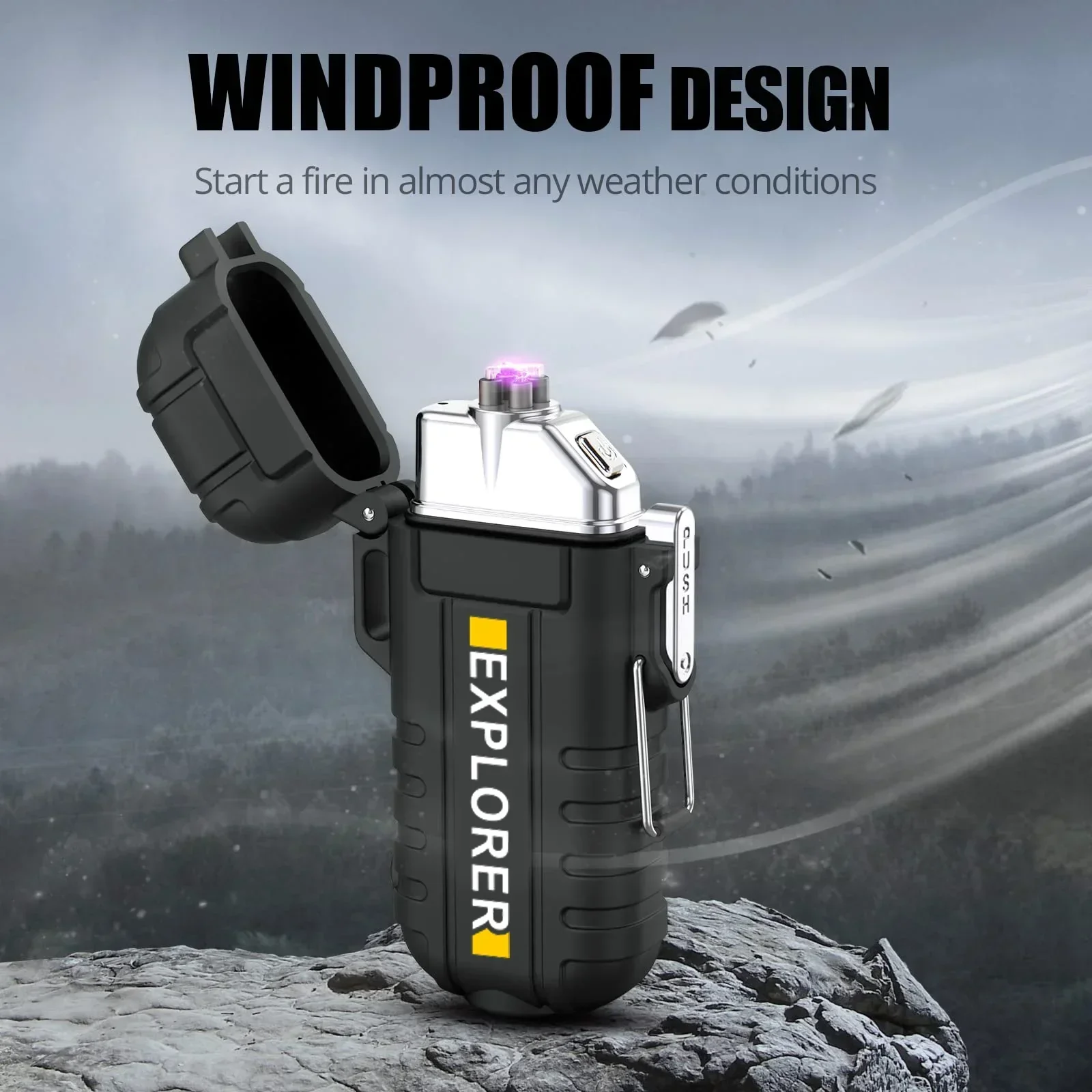 2024 NEW USB Type-C Waterproof Lighter Arc Plasma Lighter Ignition Outdoor Camping Windproof Lighter Smoking