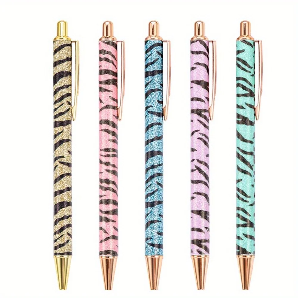 5pcs Creative Ballpoint Pens with Jumping Gold Powder for Students, Pressing Metal Zebra-stripe Ball Pens