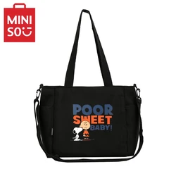 Miniso Cartoon Letter Printed Large Capacity Shoulder Bag Snoopy Crossbody Bag Nylon Handbag Student Tote Bag