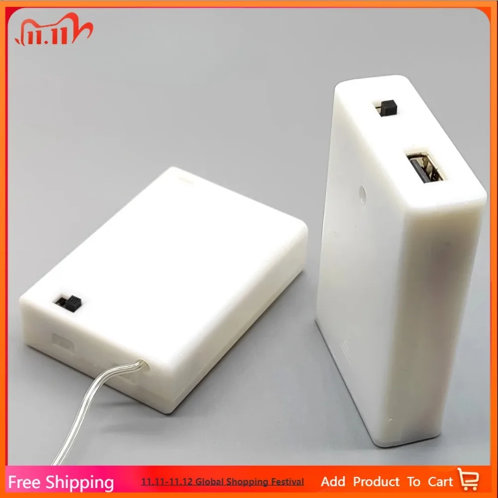 

AA battery Case 3 Slot Series Connection AA Battery Holder With Cover And Top Switch With USB/Line AA Battery Box Milky White