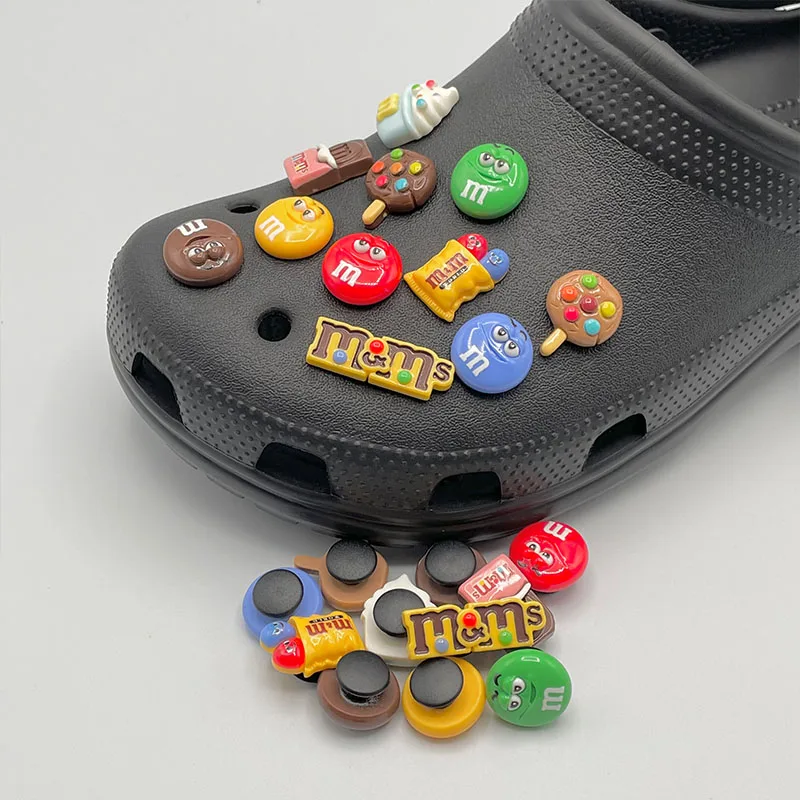 5Pcs Cute Letter M Bean Shoe Charms For Child's Slippers DIY Parts Chocolate Candy Funny Decoration Pins Fit Clogs Accessories