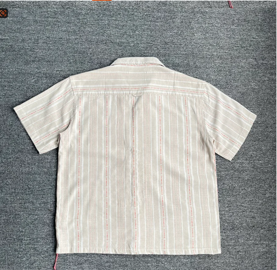 Neue Retro-Hemden im amerikanischen Stil mit kubanischem Kragen und Streifenmuster, Herren Ethno-Stil, 100% Baumwolle, Freizeithemden, Sommer-Kurzarmhemden für Männer – Detail 9