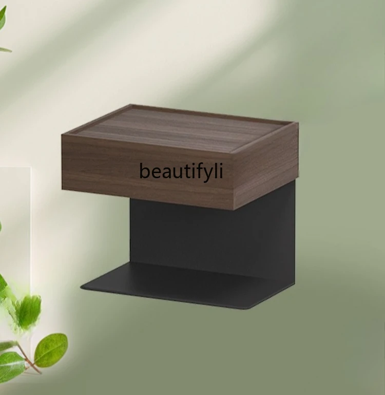 

Minimalist steel plate suspension creative bedside table modern simple bedside light luxury premium bedside drawer rack