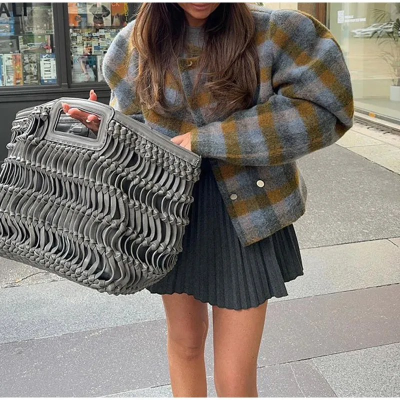 Fashionable Bubble Sleeve Plaid Woolen Coat For Women Street-style Trendy Cotton Jacket 2024 Autumn/Winter New Collection