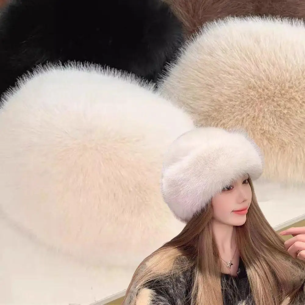 Women Warm Snow Ski Cap Faux Fox Fur Hat Thicken Cold Snowy Day Panama Caps Autumn And Winter 2024 Ear Protection Winter Hats