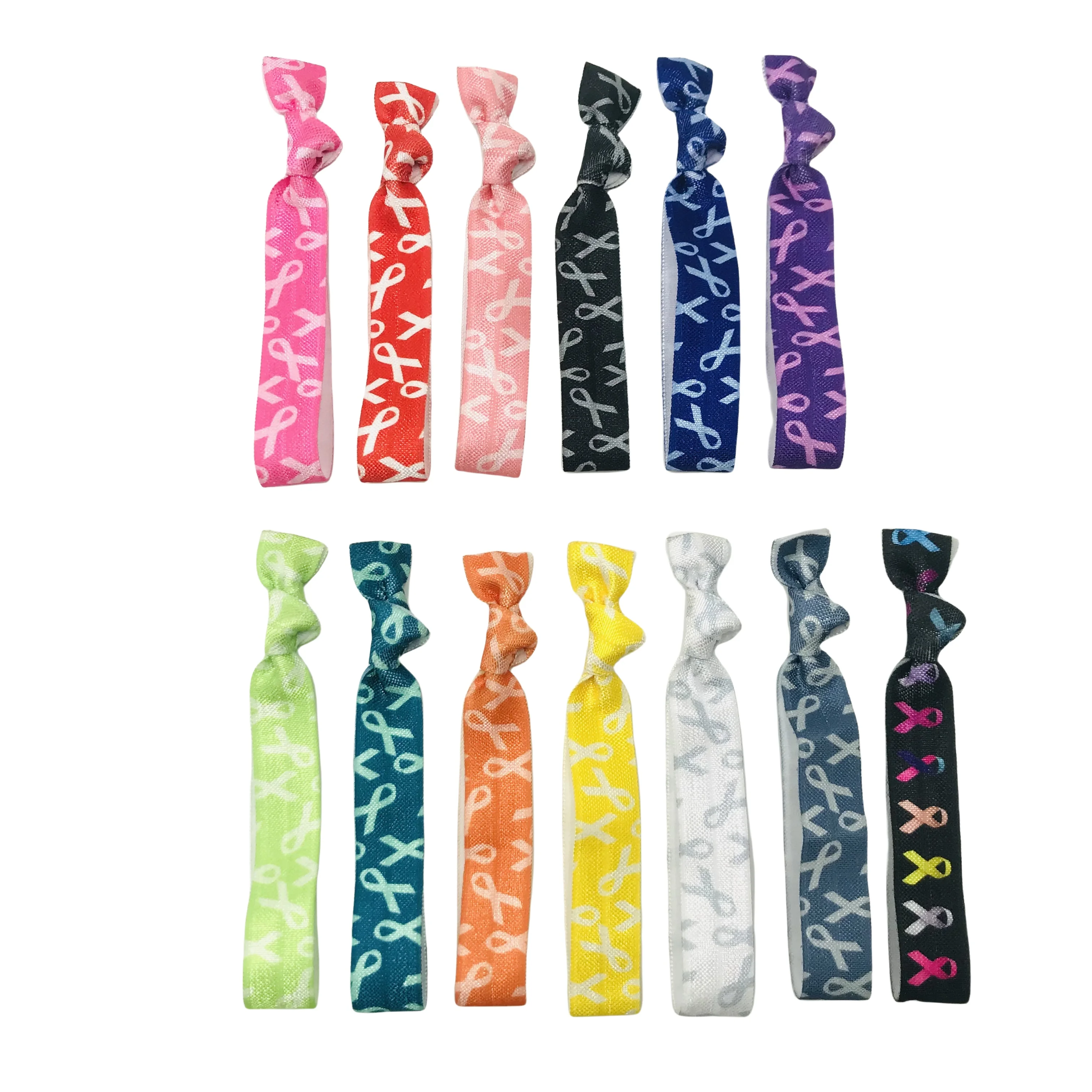 

50/200PCS Breast Cancer Printed Knoted Elastic Hair Band, Women's Wrist Strap Horsetail Fixed Hair Band Accessories Wholesale