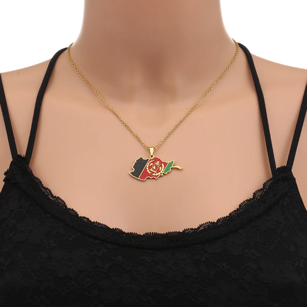 New Afghanistan Map Flag Pendant Necklace Stainless Steel For Women Men Gold Silver Color Charm Fashion Afghan Jewelry Gifts