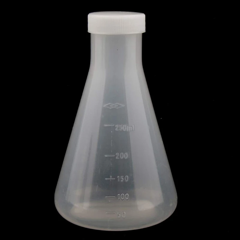 Flcopropriété Erlenmeyer conique en plastique gradué de laboratoire, Ghable, mur optique lisse, deux hauts de 250ml