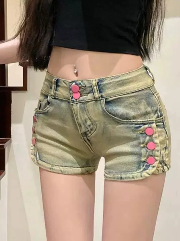 Spring and summer new American retro spicy girl low waist denim shorts