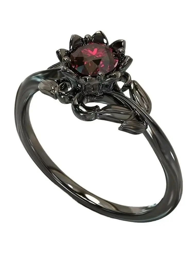Bague en forme de fleur noire pour femmes, bague de fiançailles et de mariage en Zircon incrusté, accessoires de bijoux, vente en gros, taille 5-11, offre spéciale, 2025