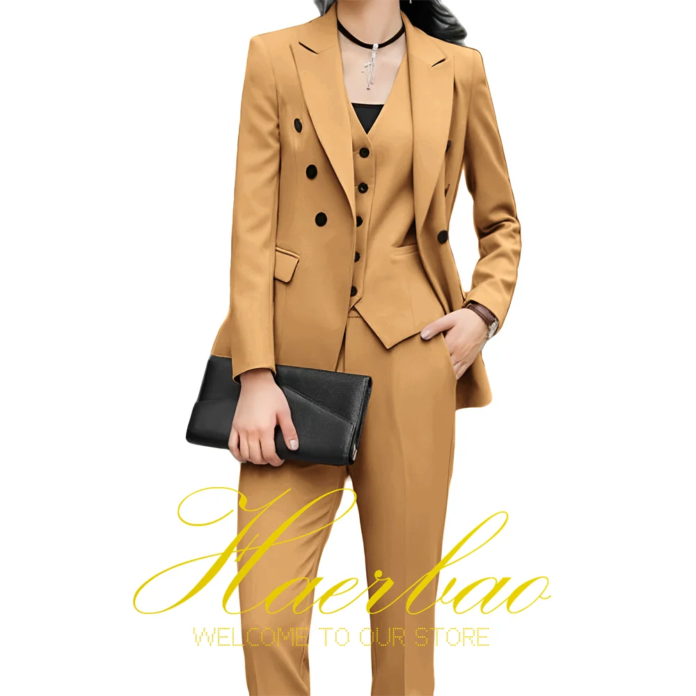 Women\'s Suit Business Formal Jacket Pants Vest 3 Piece Set Double Breasted Design Customized Color Multi-Size Work Clothes