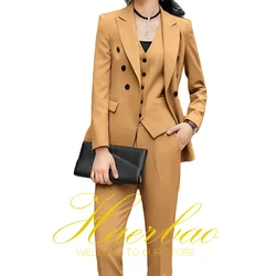 Women's Suit Business Formal Jacket Pants Vest 3 Piece Set Double Breasted Design Customized Color Multi-Size Work Clothes