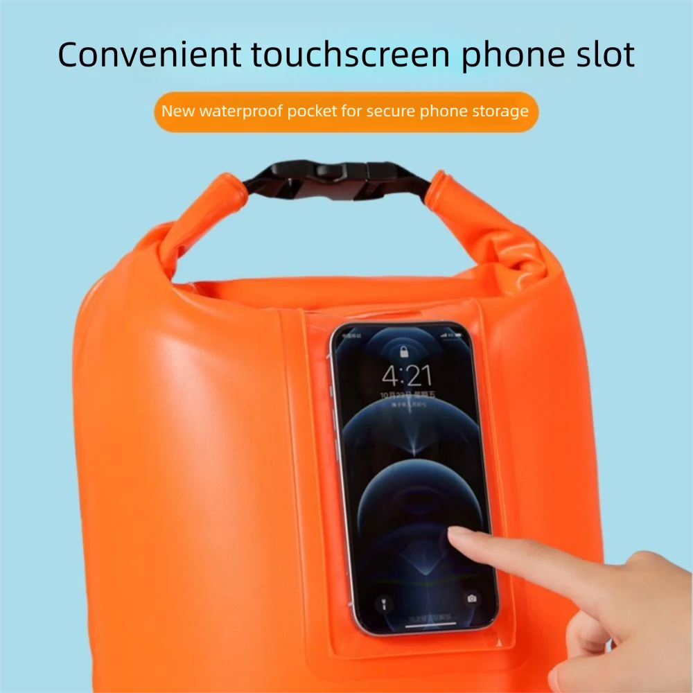 Double Air Bag Inflatable Swimming Buoy Bag Highly Visible Waterproof Swim Safety Float Adjustable Waist Strap Reusable