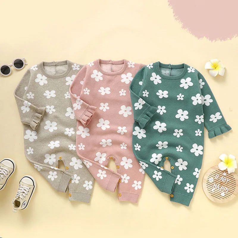 

MILANCEL новые осенние комбинезоны для младенцев, От 1 до 18 месяцев, вязаный комбинезон с милыми цветами для маленьких девочек, милый детский цельный комбинезон с цветными блоками