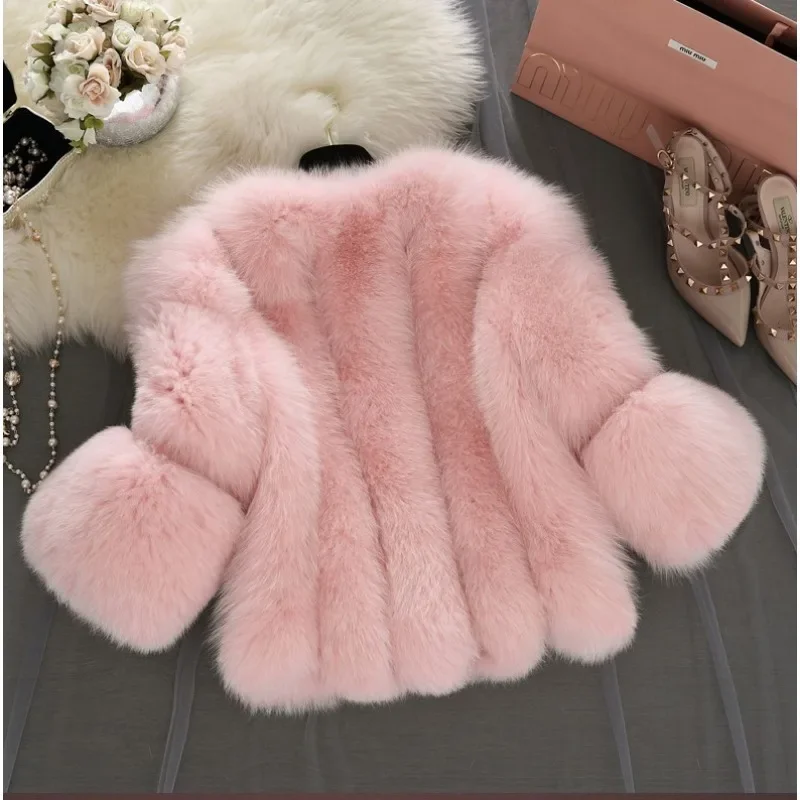 2023 New Women Imitation Fur Coat Short Slim Fashion Splicing Outwear Thicken Warm Jacket Temperament Casual Outcoat