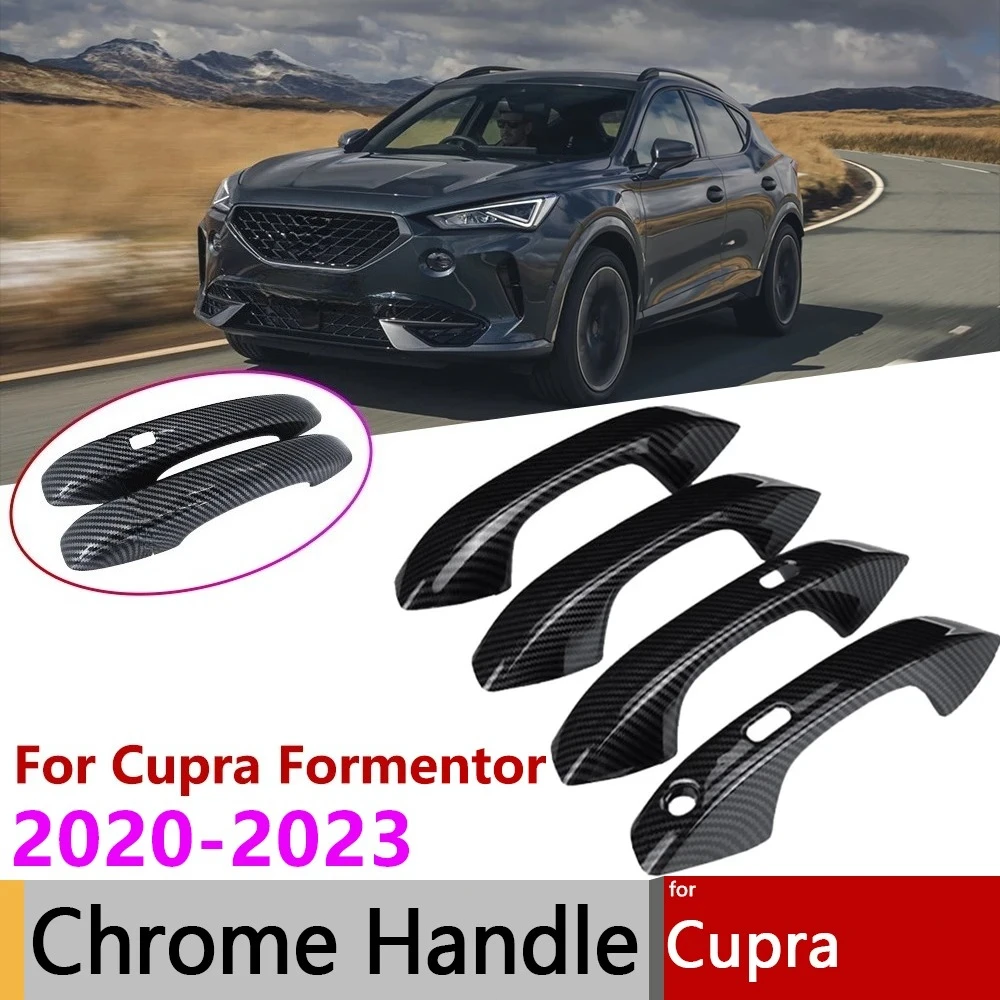 For Cupra Formentor 2020 2021 2022 2023 Gloss Black Carbon Fiber Chrome Smart Door Handle Cover Trim Car Exterior Accessories