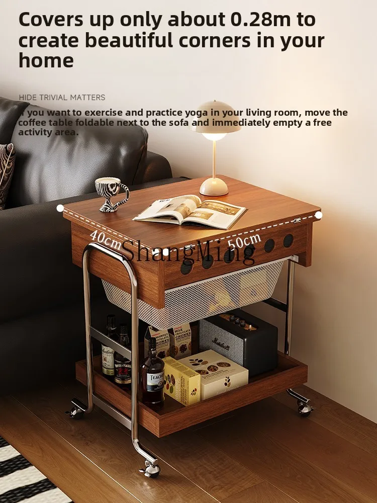 CL abnehmbarer Couchtisch, multifunktionaler Aufbewahrungswagen, Haushaltsrad, klappbarer Kantentisch
