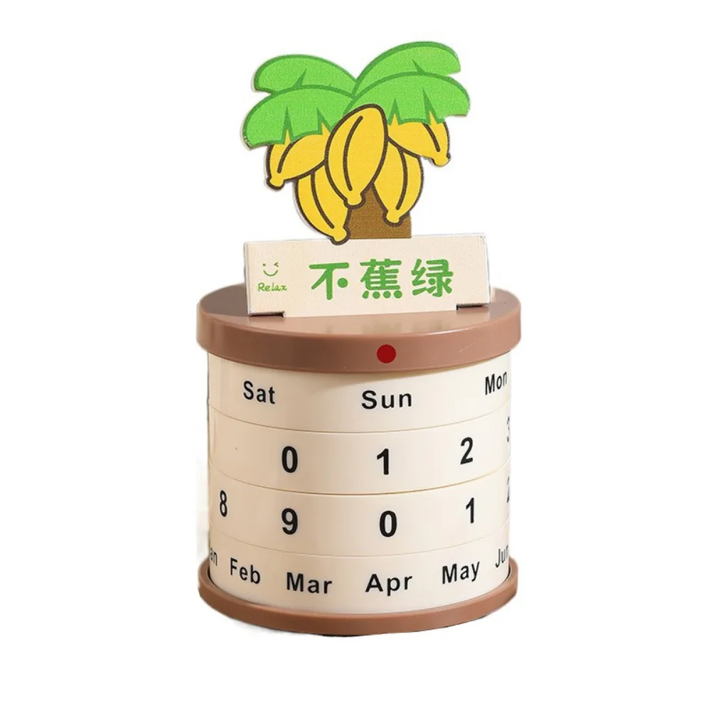 

Reusable Plant Pot Perpetual Calendar Non-slip Bottom Stable Art Rotating Desk Calendar with Wood Card Round