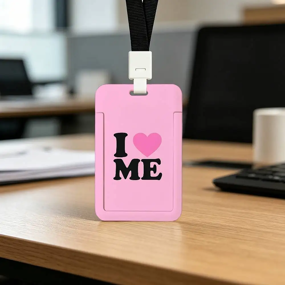 I Love Me EMO Boys Music Print Card Printed Tag Holder With Detachable Lanyard, Business Employee ID Card Holder