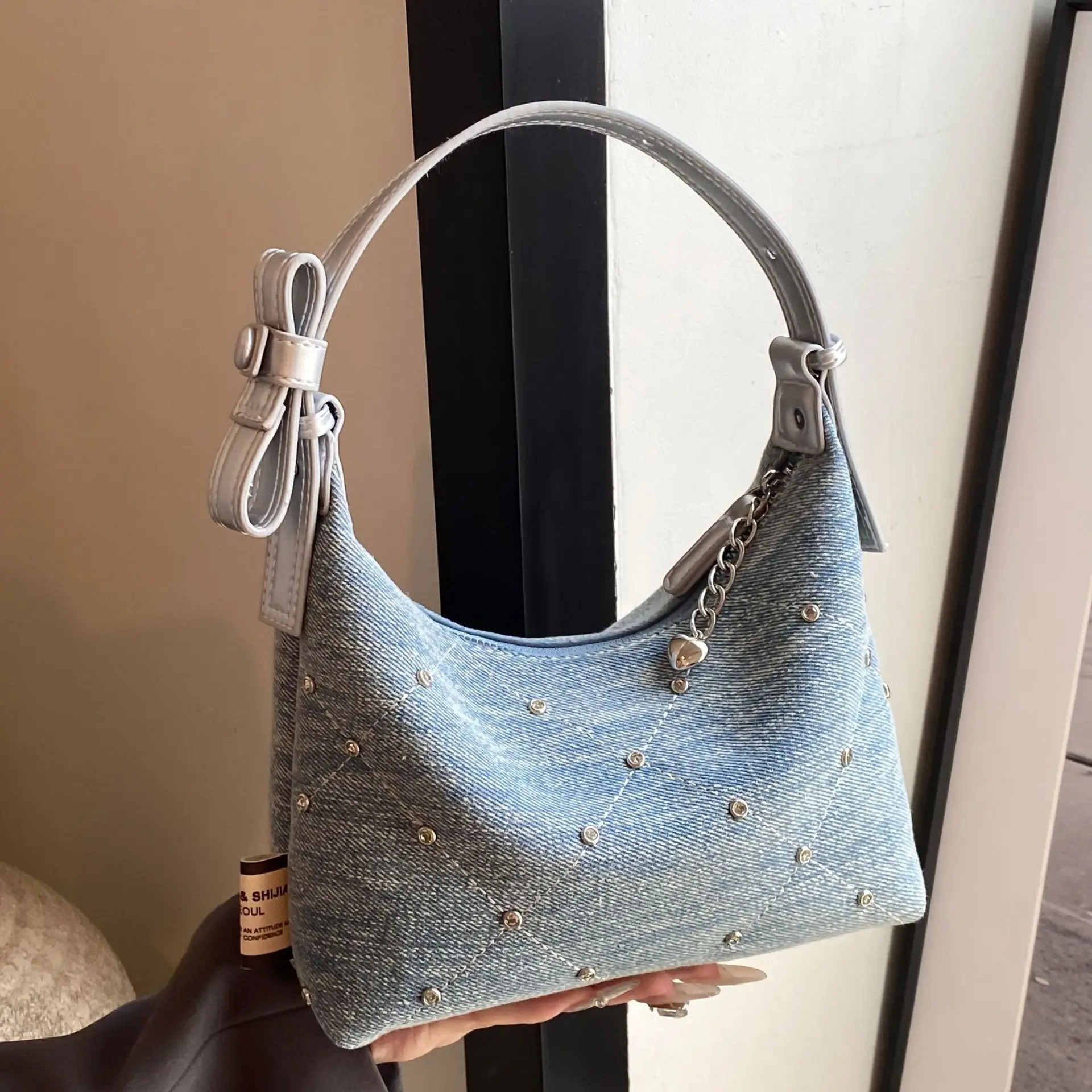 

Denim Underarm Bag Women 2024 New Fashion All-in-One Single Shoulder High Feeling Tote Bucket Bag Women's Bag