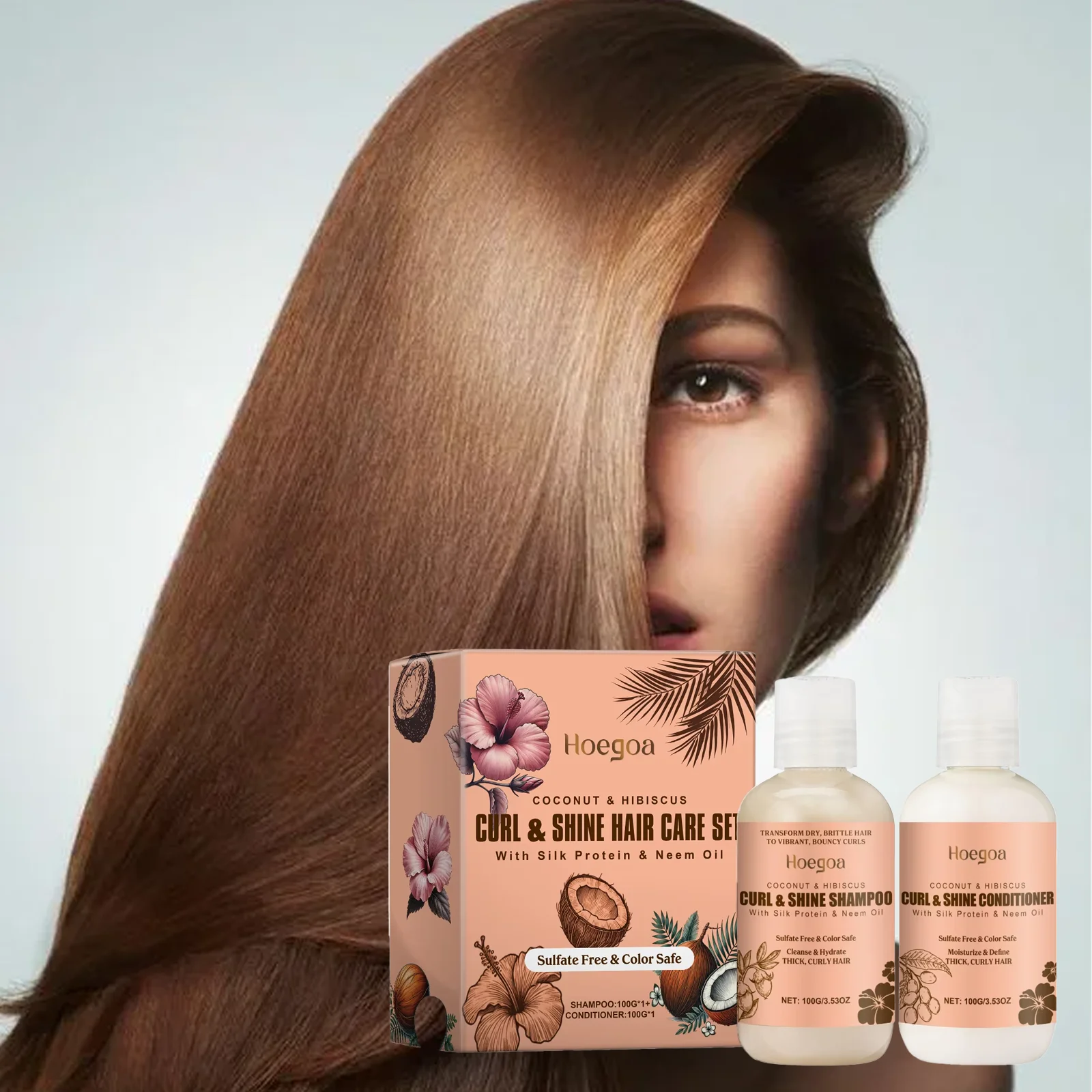 

Coconut Shampoo Conditioner Set for Curly Hair Hydrating Smoothing Hair Care Treatment Oil Control Frizz Removal Scalp Cleansing