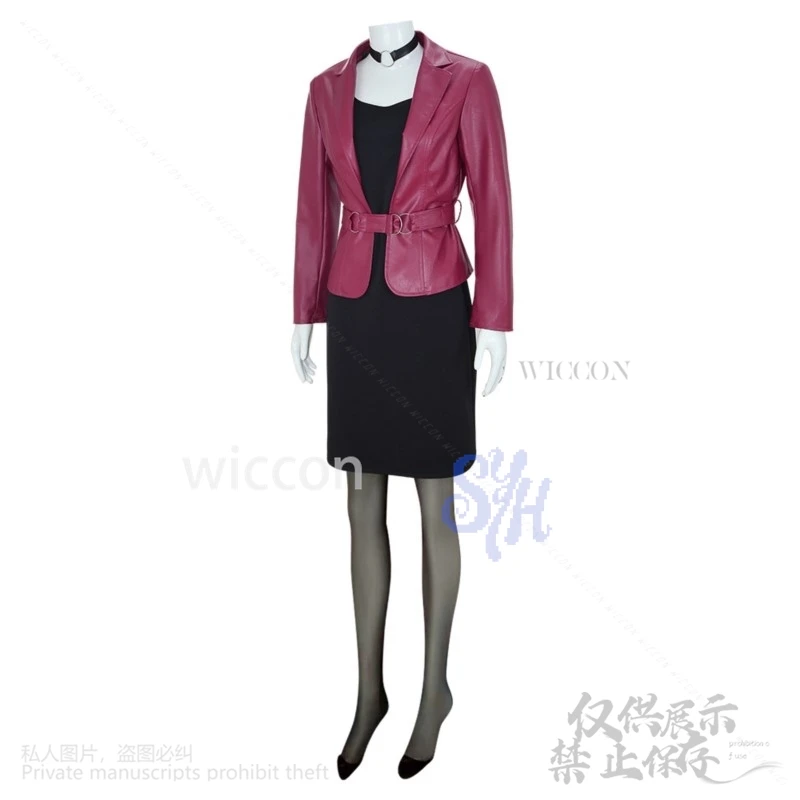 Maria-Disfraz de Anime Game Hill 2, chaqueta de PU, abrigo largo, vestido negro Sexy, pelucas góticas para fiesta de Navidad y Halloween, personalizado