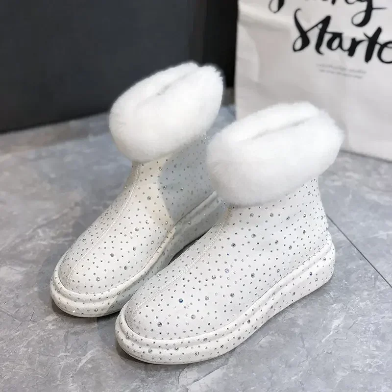 2024 New Luxury Designer Women\'s Snow Boots Thick Plush Fashion Winter Cotton Shoes Shining Water Diamond Warm Shoes zapatos