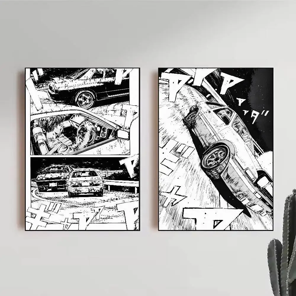 Popular Cool Car Anime Fashion Comic Initial D Poster Self-adhesive Art Paper Sticker Coffee House Bar Room Wall Decor