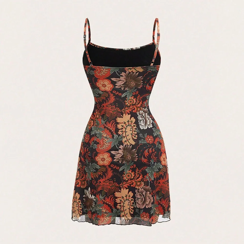 Dreeses moda de verano Hotsweet diseño de estampado gráfico sin mangas cuello cuadrado Mini Casual Cami Milkmaid vestidos de mujer