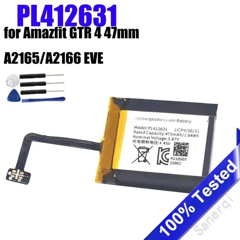 

475mAh Battery Replacement for Amazfit GTR 4 47mm PL412631 Watch Battery Repair Replacement Part +Free Tools