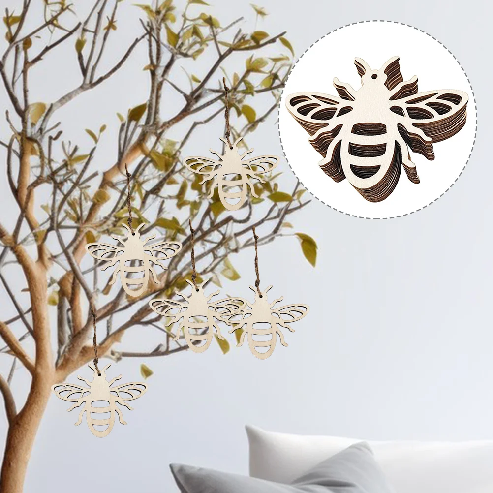 

20pcs Wooden Bee Hanging Decor Hollow-Out Slice Craft Pendant For Home Office Wall Decoration Bee Shaped Wood Slices Wood Craft