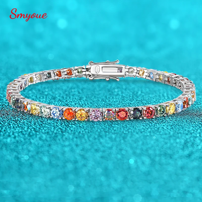 

Smyoue 3-6.5mm Colorful GRA Certified Moissanite Tennis Bracelets for Women Full Diamond 925 Sterling Silver Plated 18k Gold