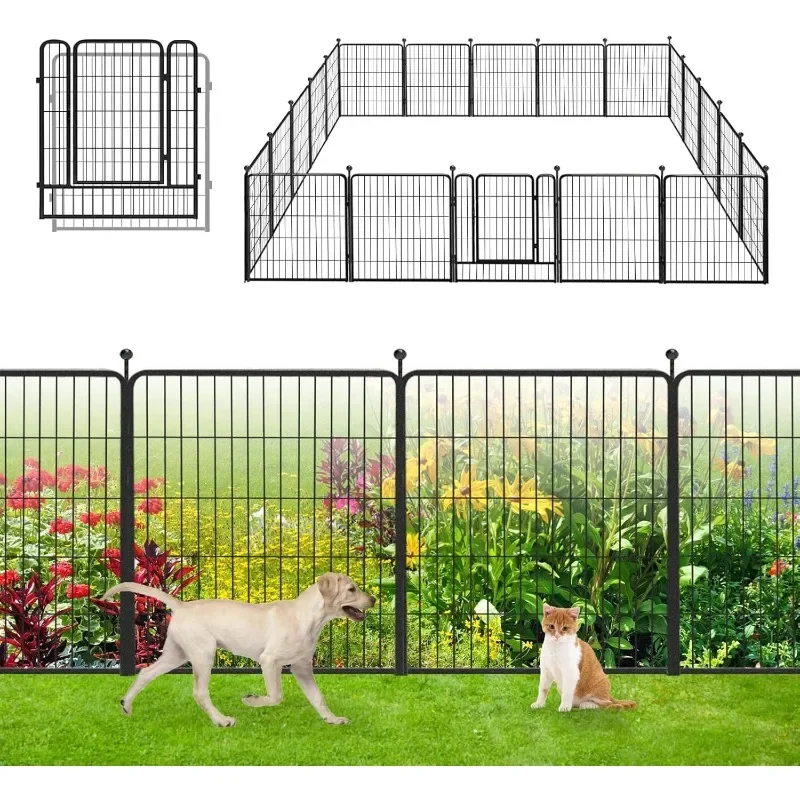 Decorative Garden Metal Fence 46ft (L)×32in(H) 20 Panels Heavy Duty Iron Wire Animal Barrier Temporary No Dig Fence Landscape