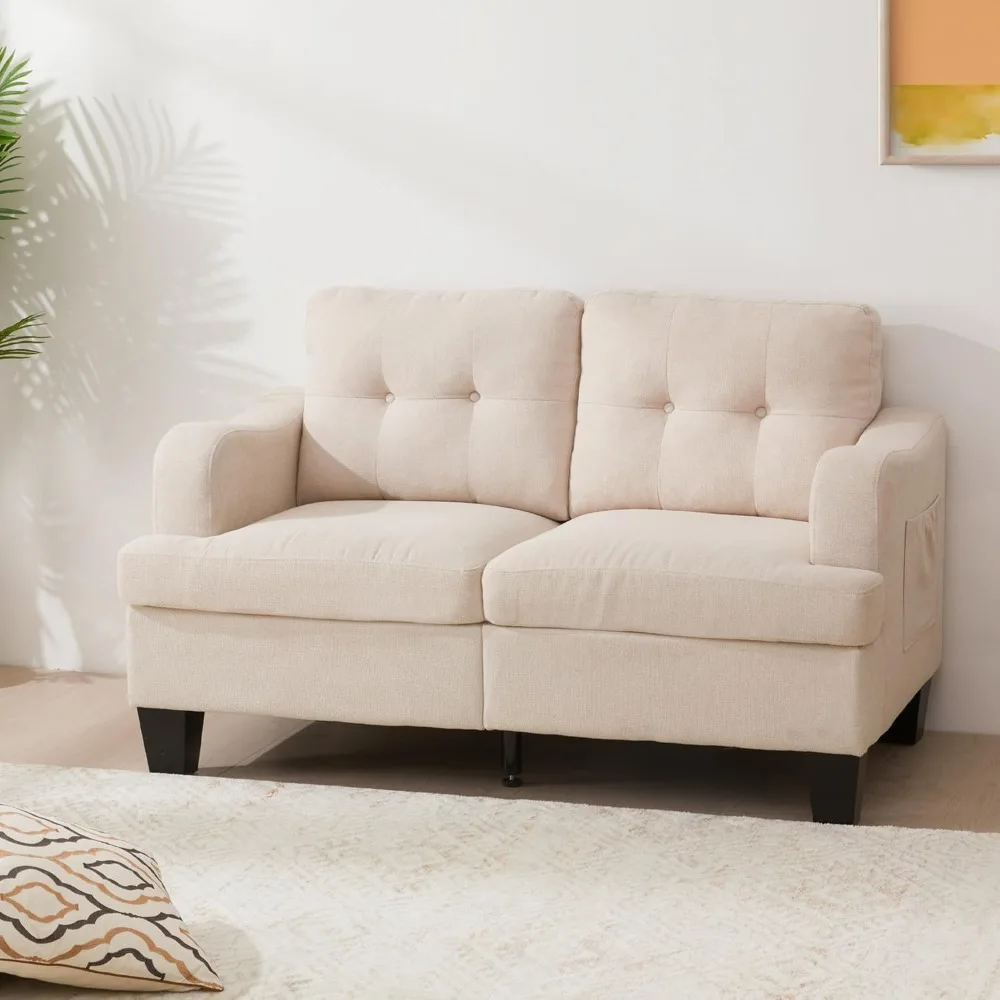 Loveseat Sofa, Solid Wood Small Loveseat for Small Spaces with 2 Pillows, Memory Foam, Button Tufted Designed, Small