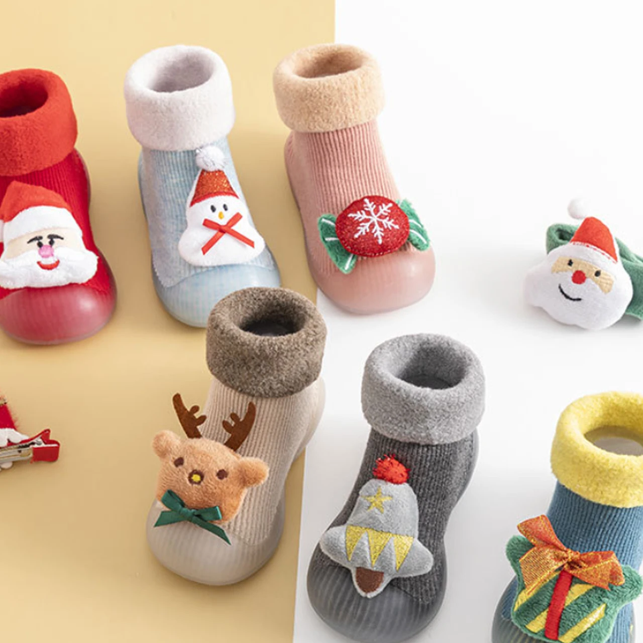 عيد الميلاد الجوارب الشتاء الطفل أفخم الأحذية مقاوم للماء عدم الانزلاق أحذية الرضع لطيف ثلج الأيائل المخملية سرير حذاء الوليد الأولى مشوا