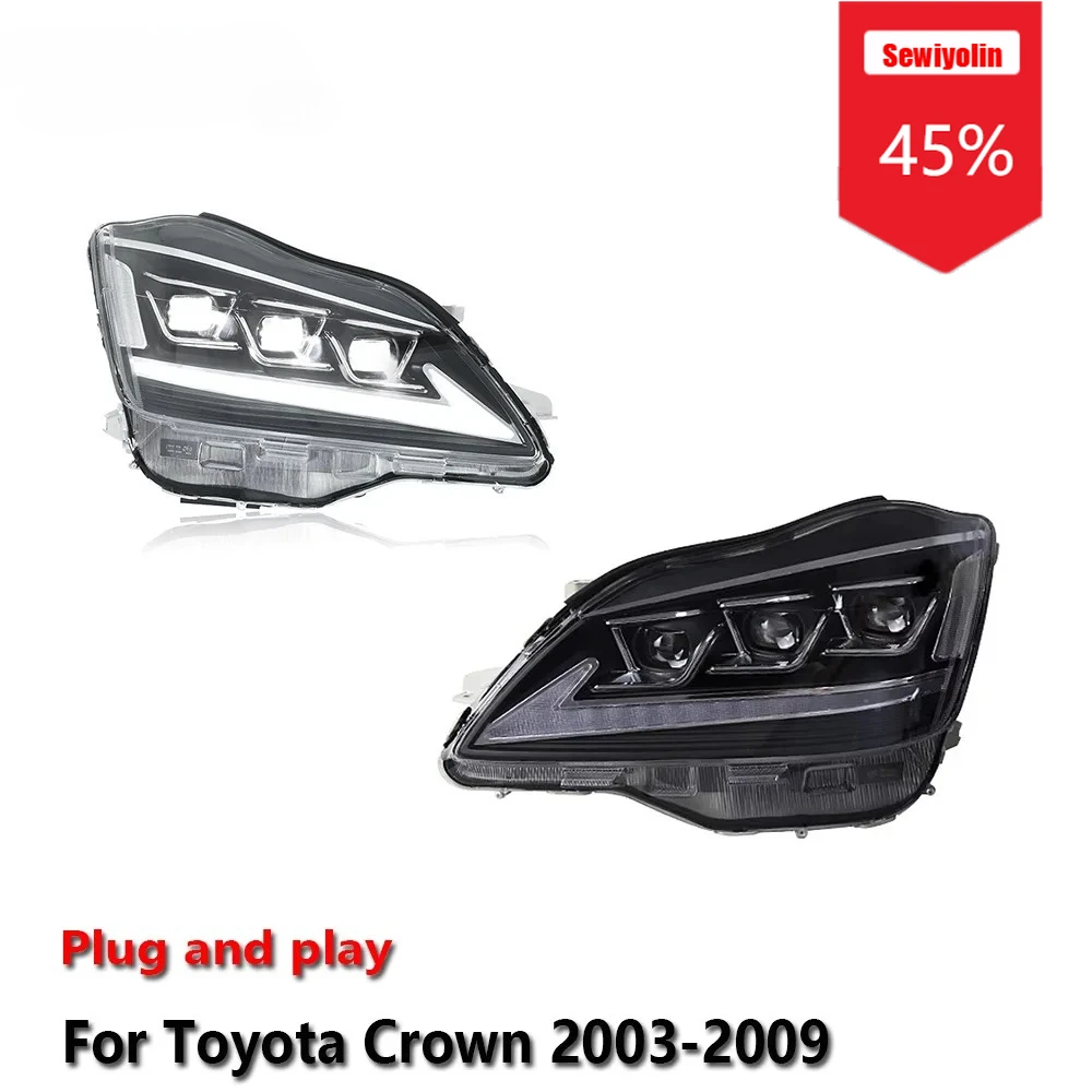 

Sewiyolin автомобильные светодиодные фары в сборе для Toyota Crown 2003-2009 противотуманные фары DRL тормозной указатель поворота Plug and Play
