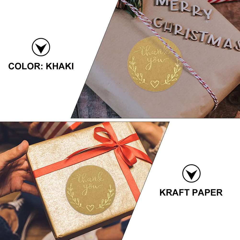 

500Pcs Olive Branch Thank You Stickers Round Self-Adhesive Kraft Paper Sealing Stickers for Party Wedding Holiday Gift Bag