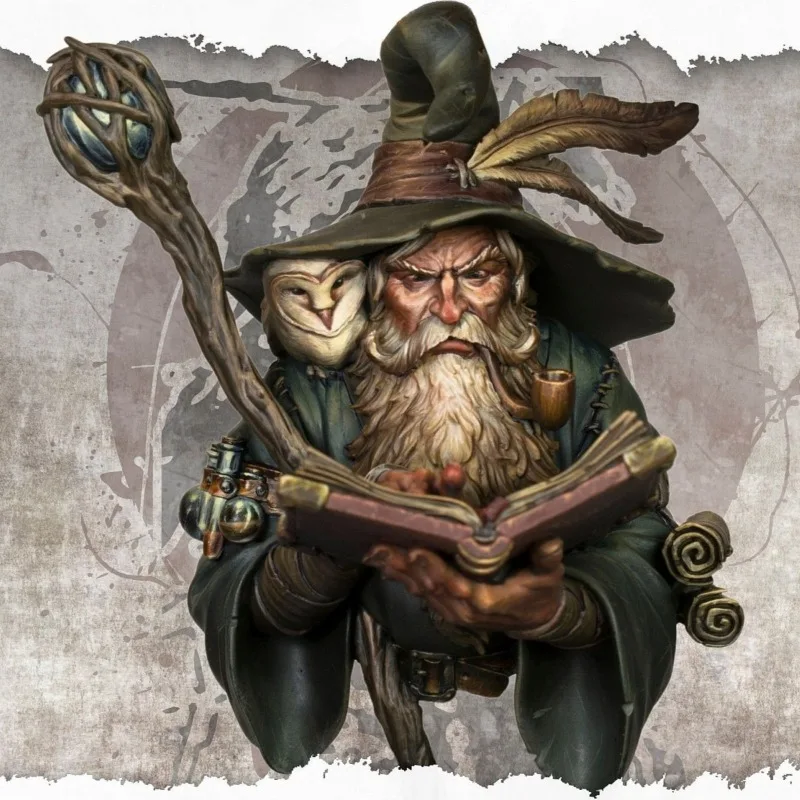 

1/12 Scale 76mm Die-Cast Resin Bust Model Kit Wizard with Owl Statue Unassembled and Unpainted