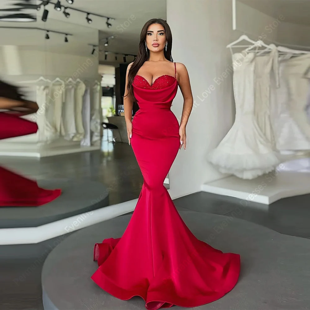 Sweetheart Collar Red Women Evening Dresses Fascinating Mermaid Simple Sleeveless Slimming Prom Gowns Cocktail Party Customized