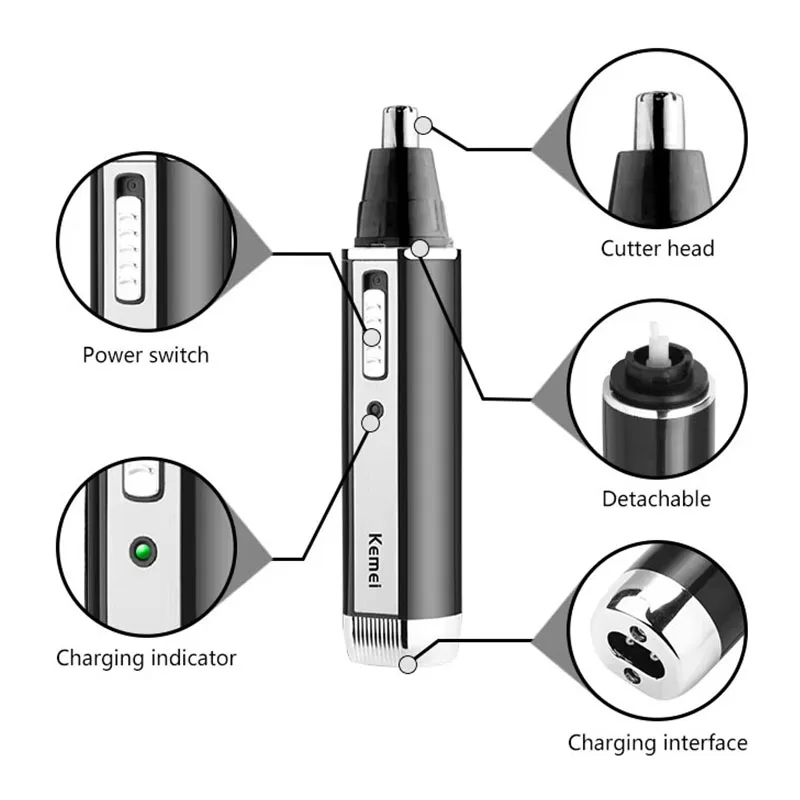 Kemei KM-6630 Multi-functional 4 In 1 Electric Nose Hair Trimmer Rechargeable Sideburns Clipper   Eyebrow Shavers Men Face Care