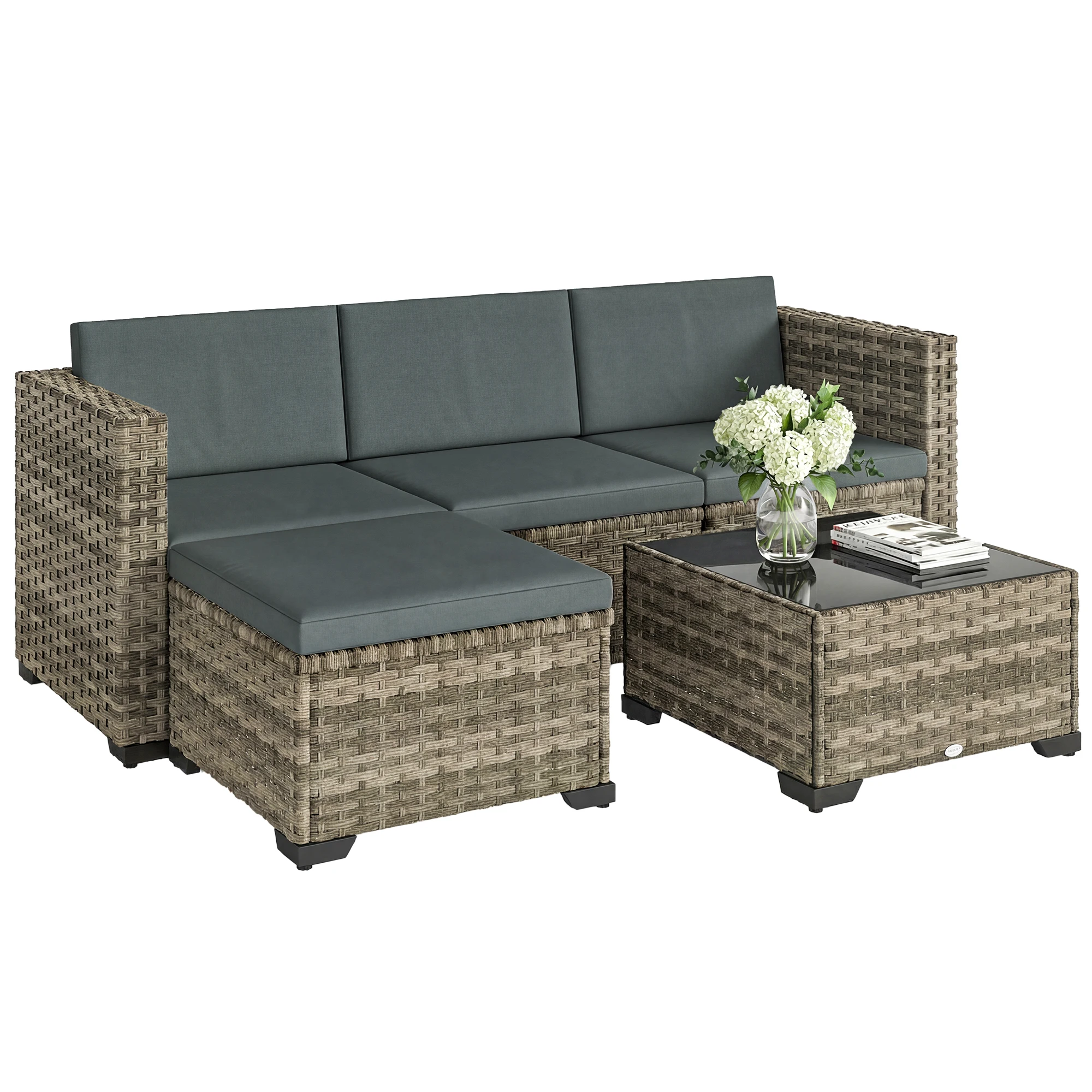 Outsunny Conjunto Muebles Jardín Exterior de Ratán 5 Piezas Cojines