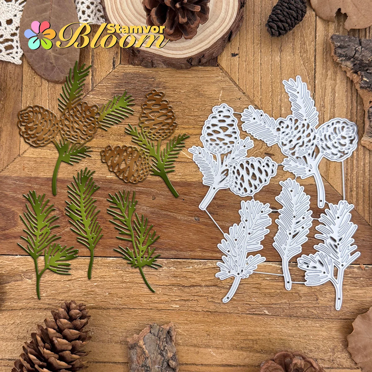 Original Pines Zweige Kegel Blätter Metall Stanzformen Scrapbooking Dekorative Prägung