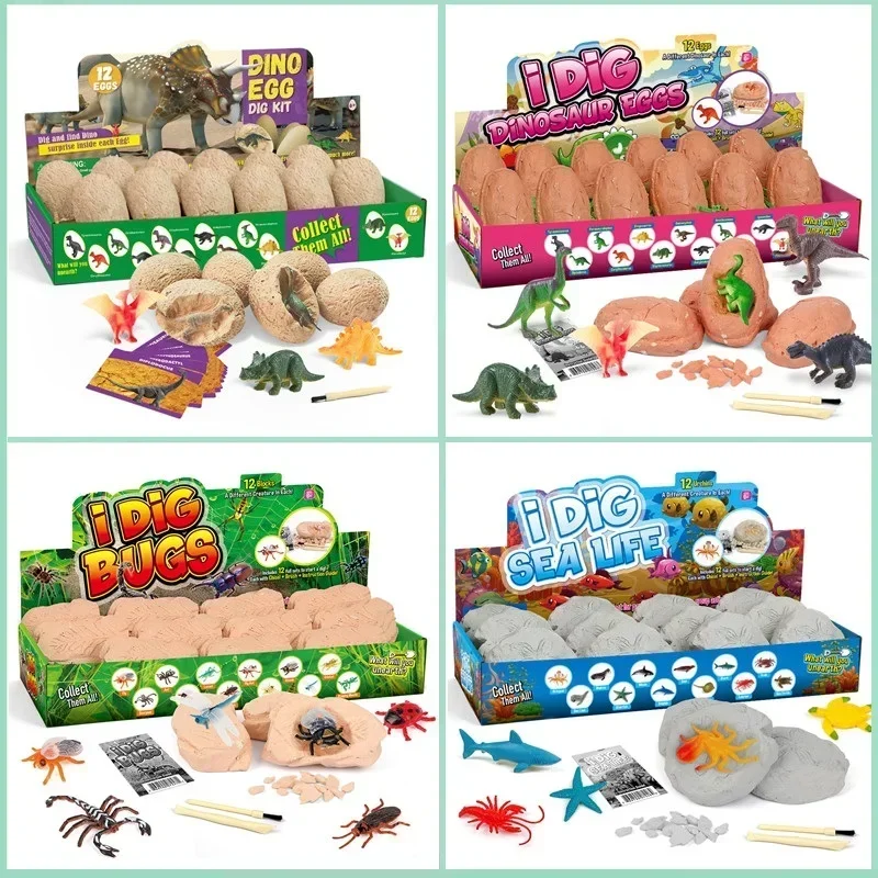 Dinosaur Egg Dig Kit,12Pcs Fossil Excavation Archeology Toy,DIY Mining Science Educational Toy,Party Favor Gift for Kids Teens